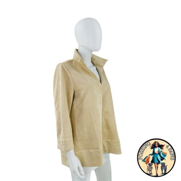 Tuckernuck NEW Bone Ivory Faux Suede Margot Collared 3/4 Sleeve Top Size M - Picture 5 of 10